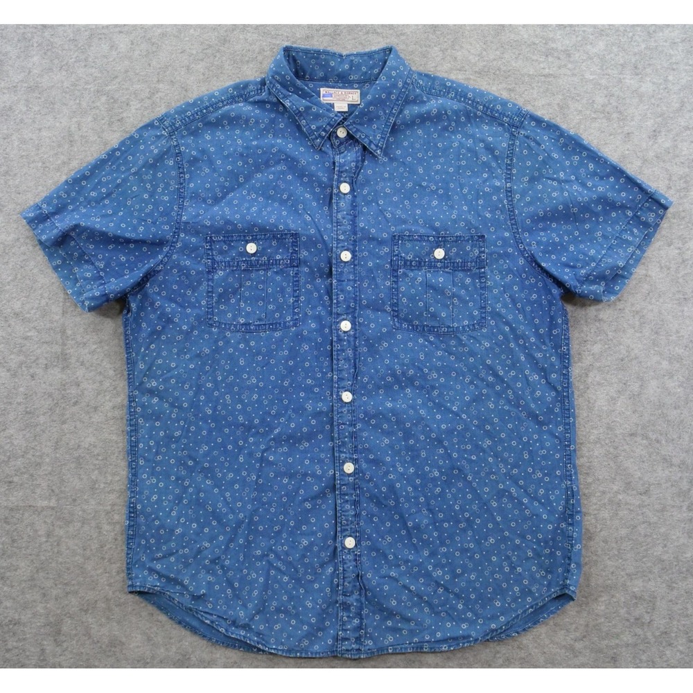 Wallace & Barnes Shirt Mens Large Blue Button Casual Short Sleeve Pockets